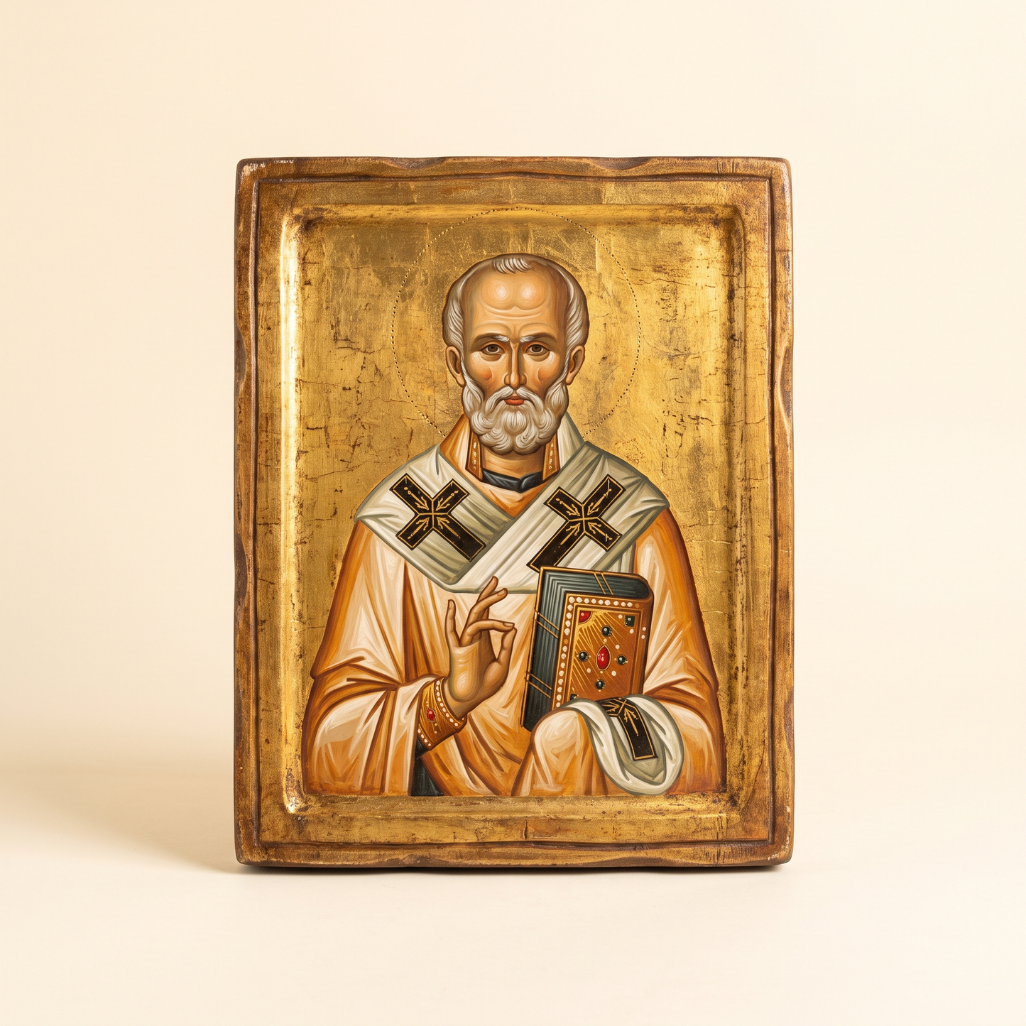 Icon of St Nicholas on mounted wood