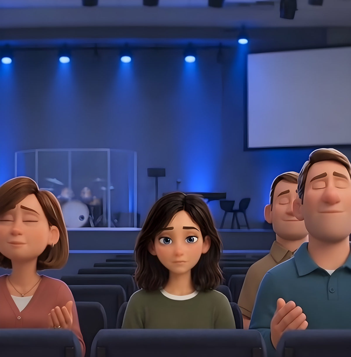 A modern church service with stage lights