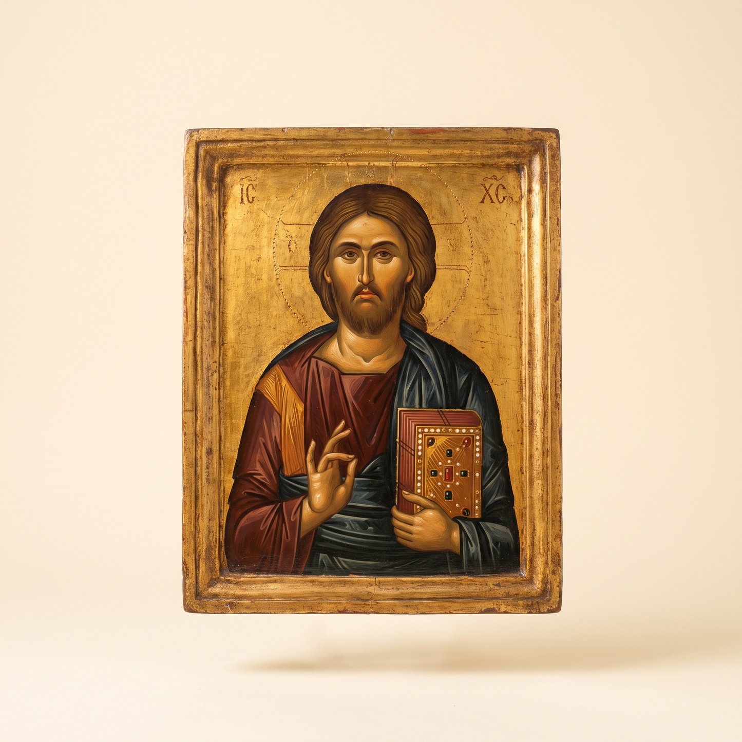 Icon of Christ Pantocrator on mounted wood