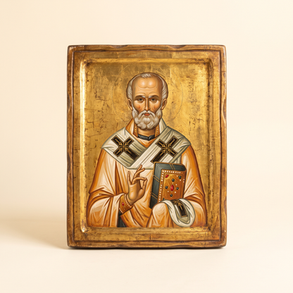 Icon of St Nicholas on mounted wood