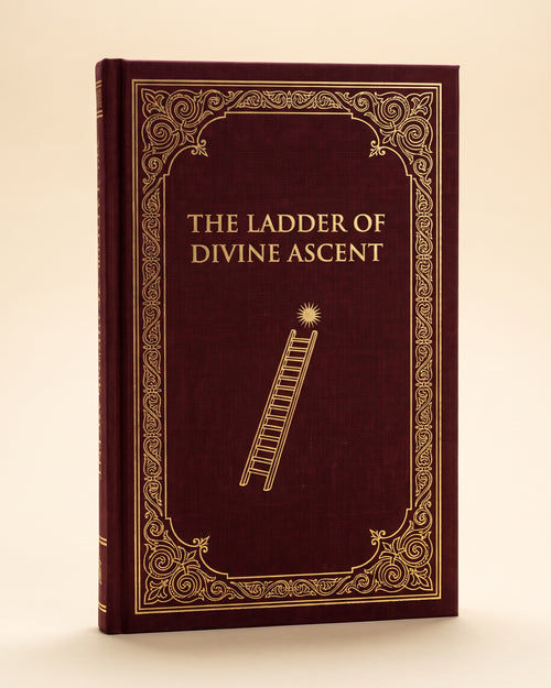 The Ladder of Divine Ascent, burgundy cloth hardcover with gold foil ladder emblem