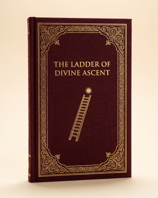 The Ladder of Divine Ascent, burgundy cloth hardcover with gold foil ladder emblem