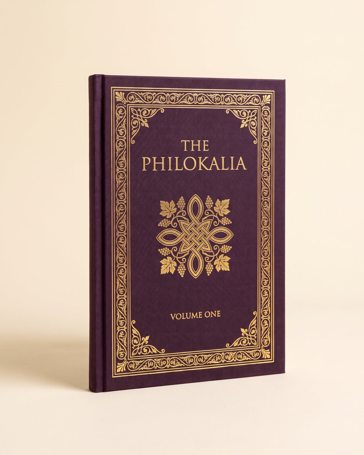 The Philokalia Volume One, aubergine cloth hardcover with gold foil vine knot emblem