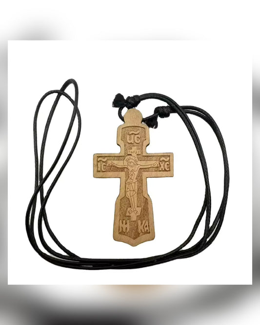 Orthodox wooden cross necklace