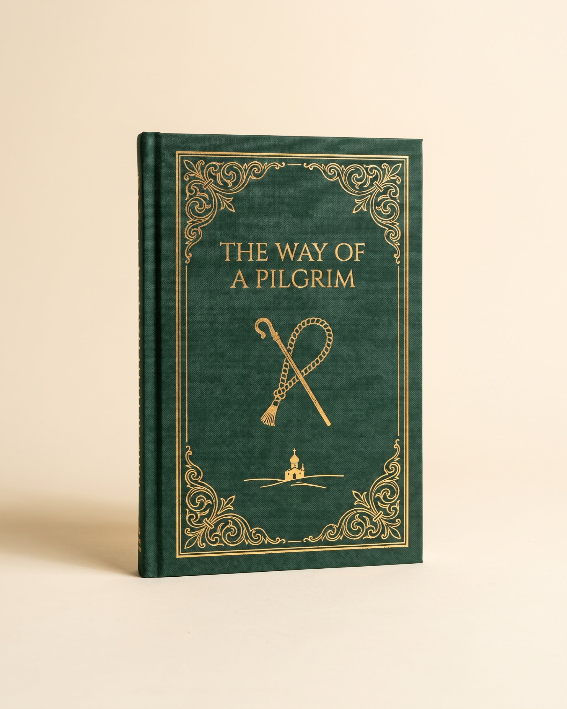 The Way of a Pilgrim, green cloth hardcover with gold foil title and Byzantine border