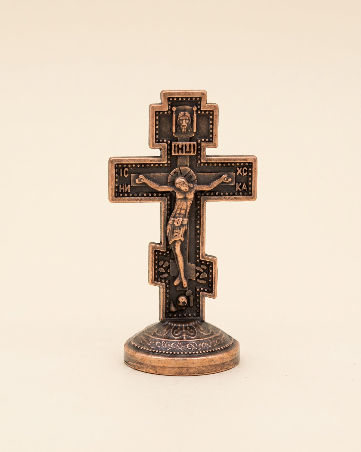 Small standing Orthodox three bar cross in antiqued bronze
