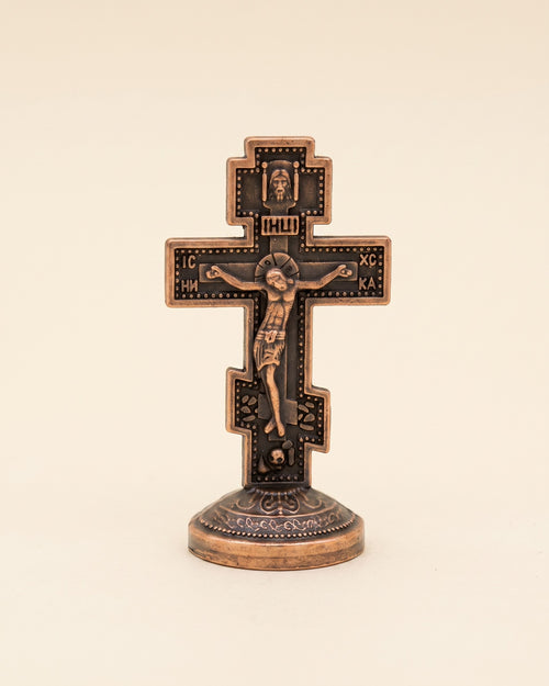Small standing Orthodox three bar cross in antiqued bronze